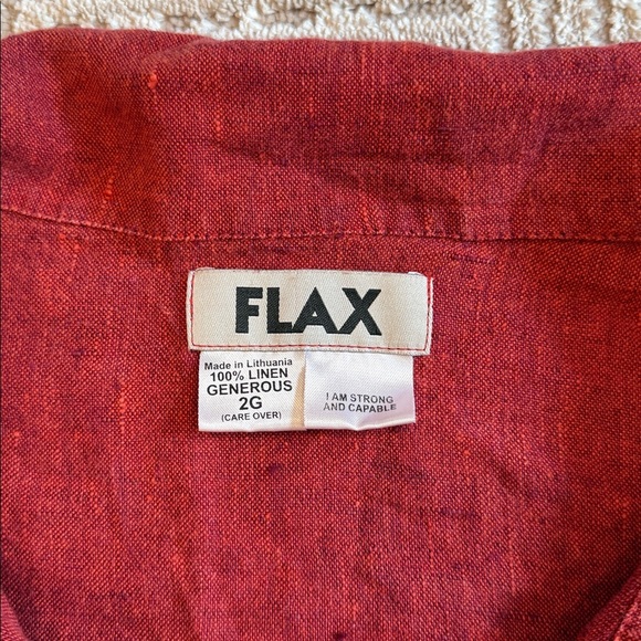 Flax Linen Red Button Down 3/4 Sleeve Collared Lagenlook Shirt - Picture 3 of 5